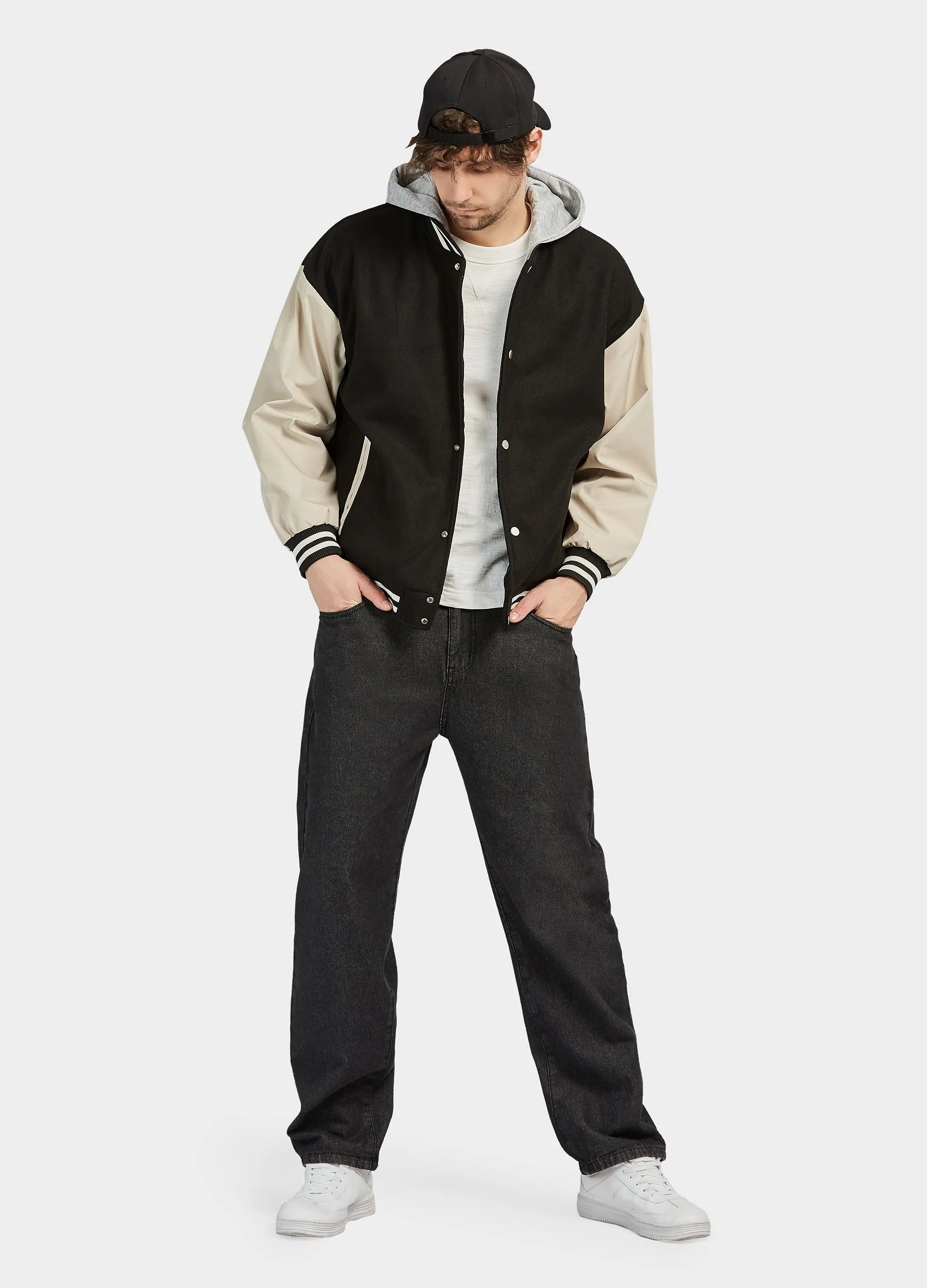 1PA1 Unisex Detachable Hooded Baseball Jacket