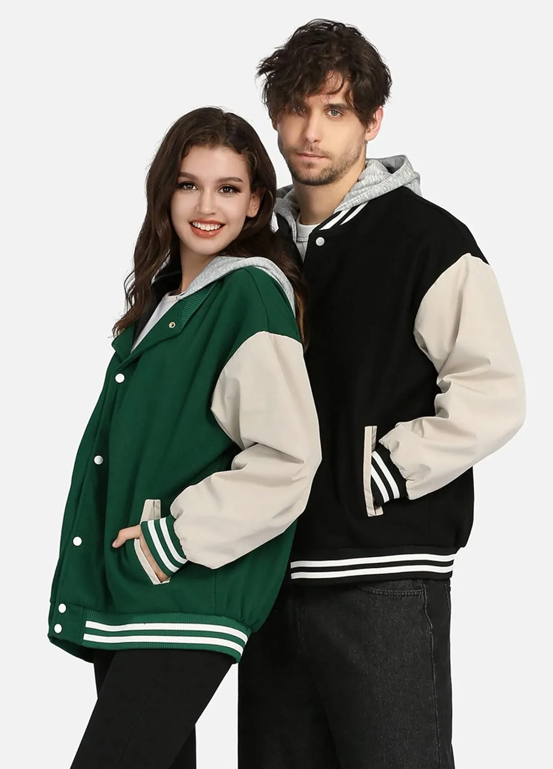 1PA1 Unisex Detachable Hooded Baseball Jacket