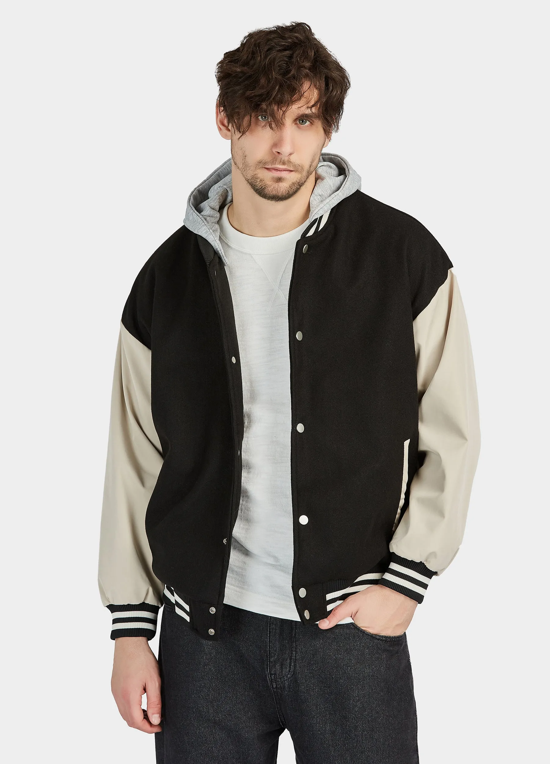 1PA1 Unisex Detachable Hooded Baseball Jacket