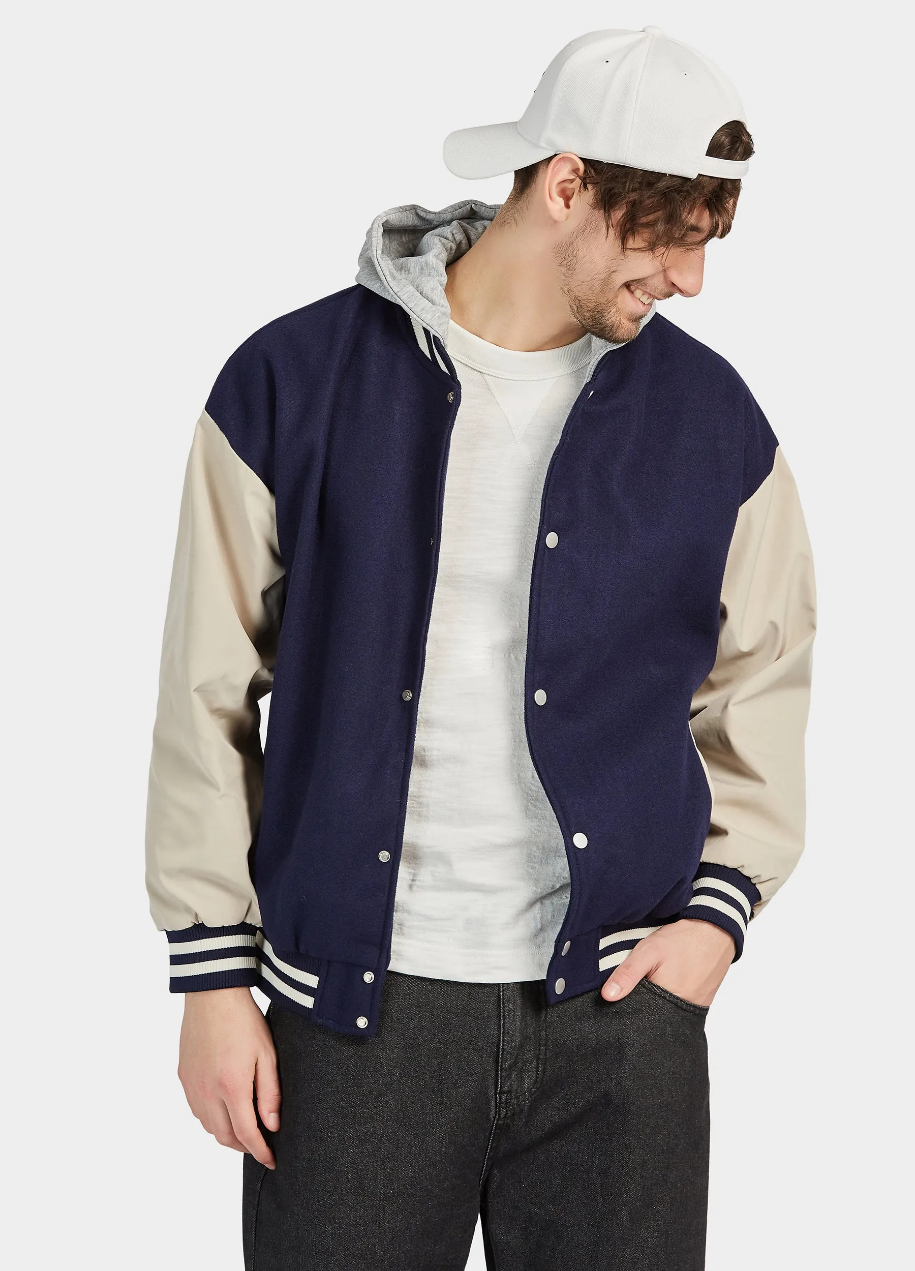 1PA1 Unisex Detachable Hooded Baseball Jacket