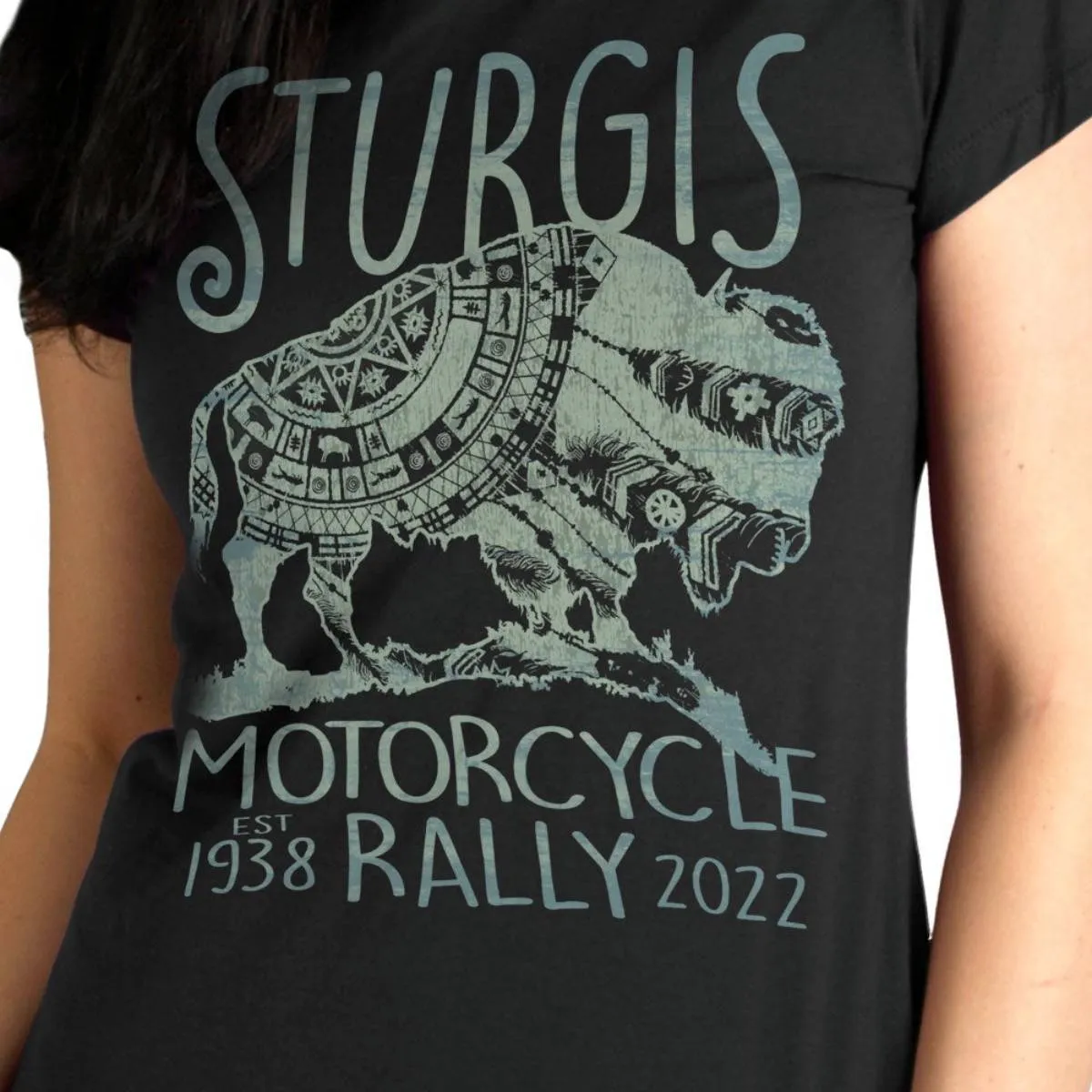 2022 Sturgis Motorcycle Rally SPL1789 Ladies Black Buffalo T Shirt