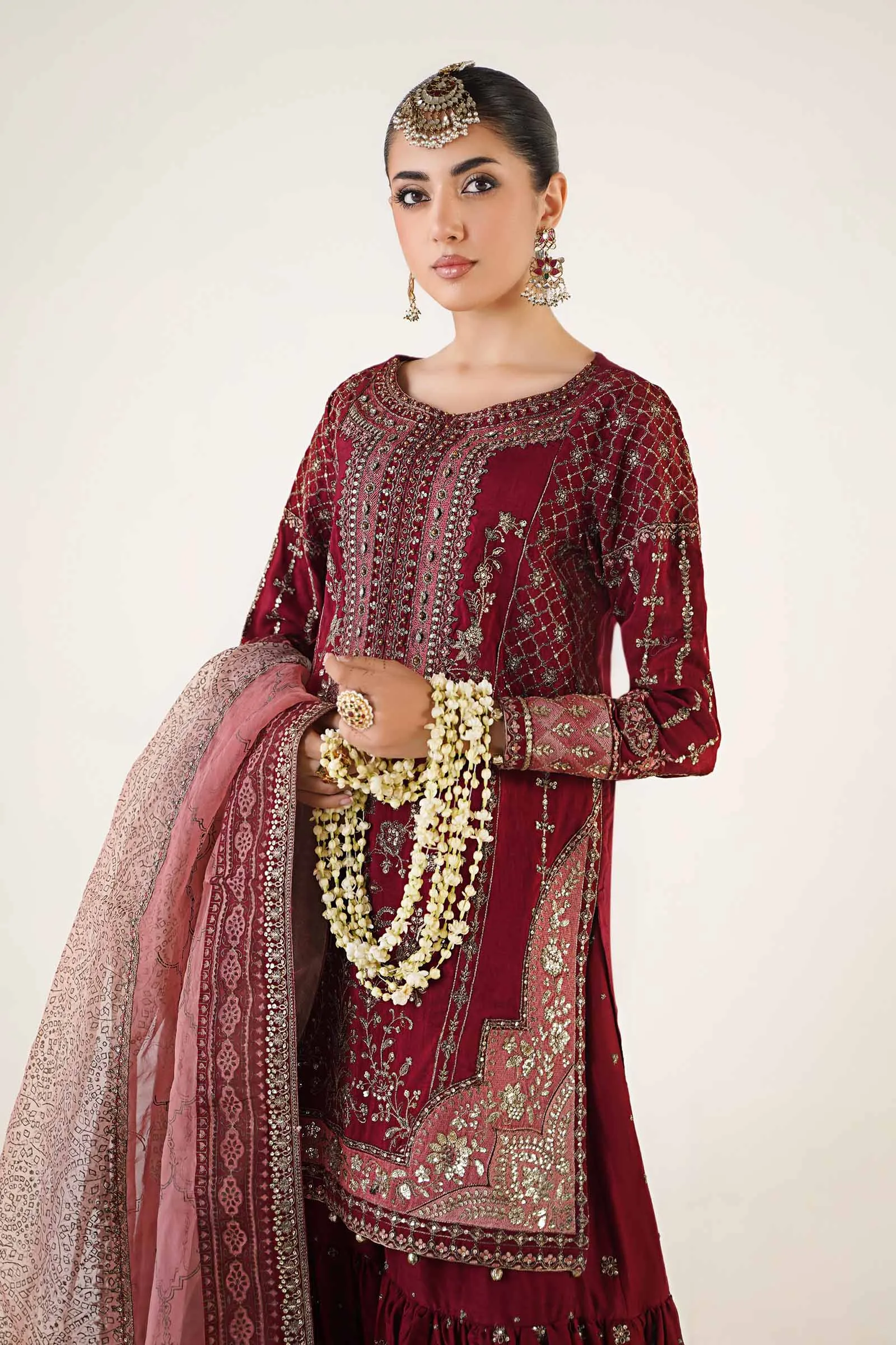 3 Piece Embroidered Raw Silk Suit | SF-EA24-19