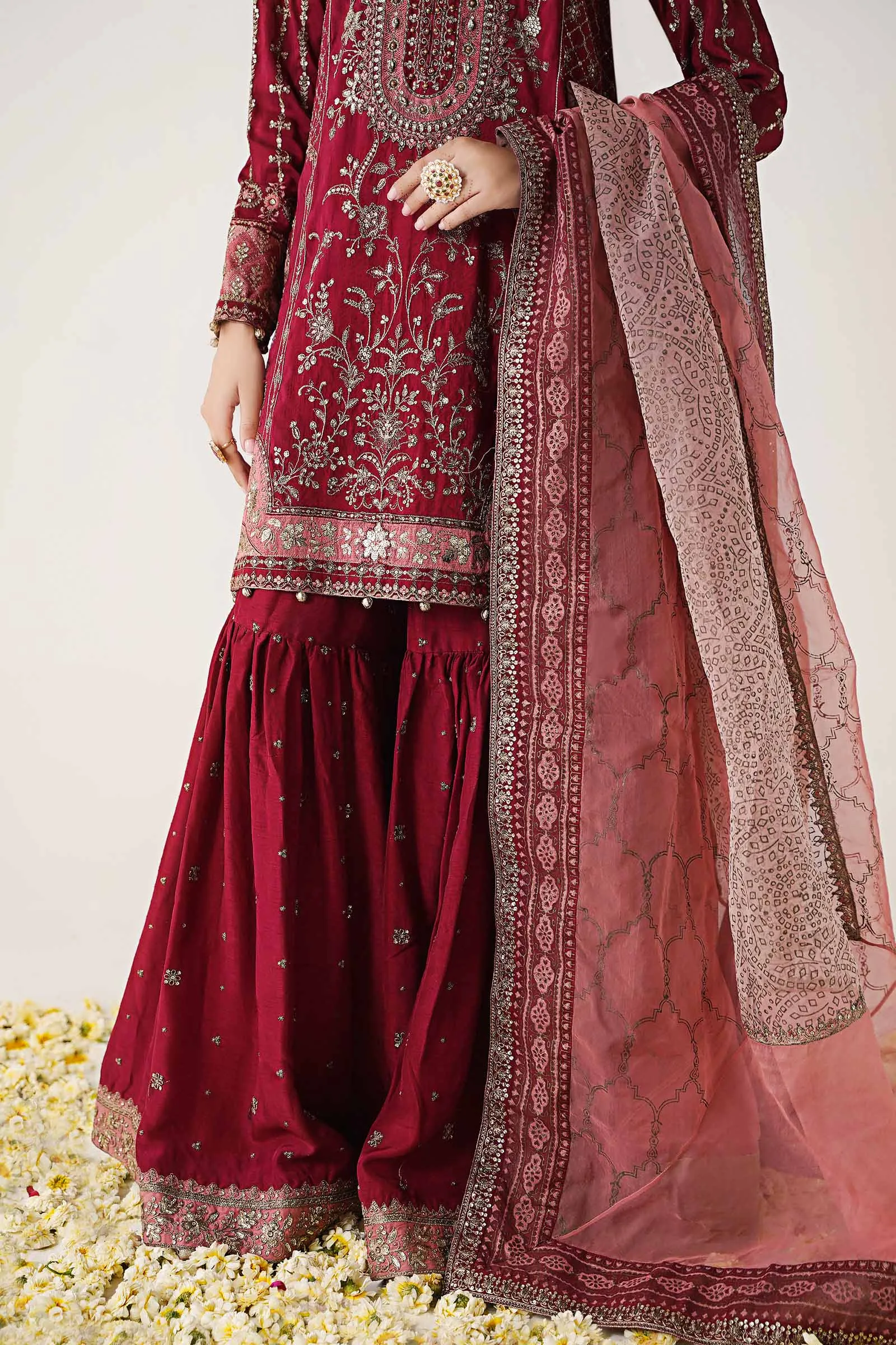 3 Piece Embroidered Raw Silk Suit | SF-EA24-19