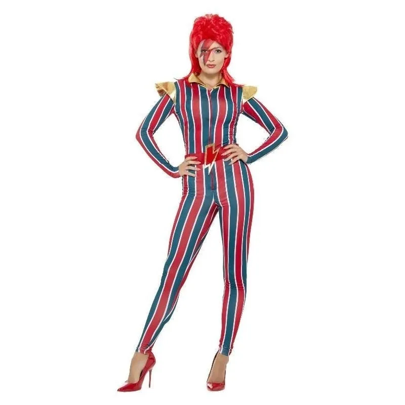 70s Miss Space Superstar Ziggy Costume Adult Jumpsuit Red Blue