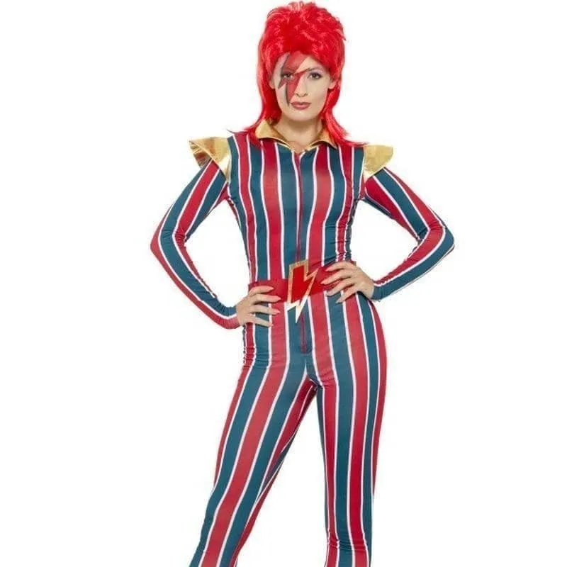 70s Miss Space Superstar Ziggy Costume Adult Jumpsuit Red Blue