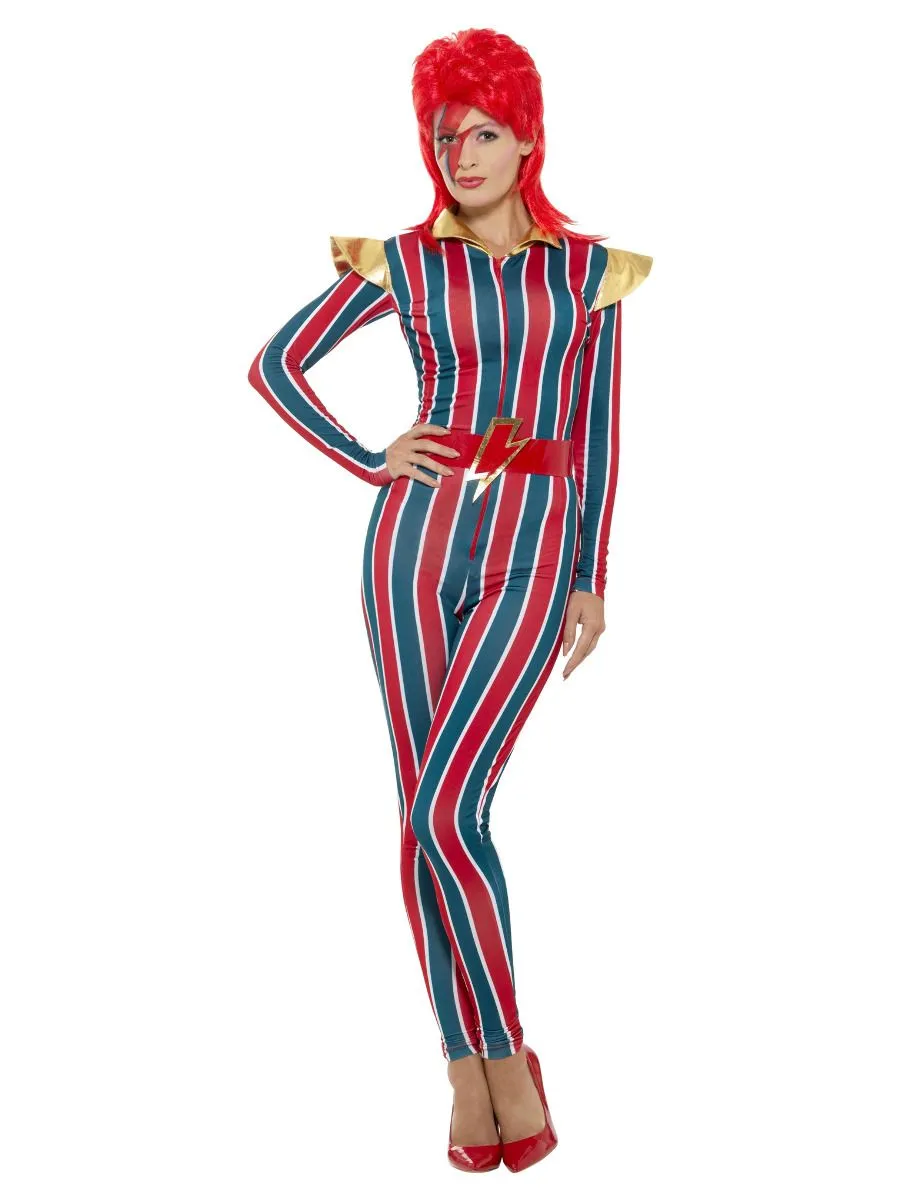 70s Miss Space Superstar Ziggy Costume Adult Jumpsuit Red Blue