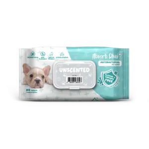 Absorb Plus AntiBacterial Pet Wipes Unscented 15cm x 20cm - 80sheets