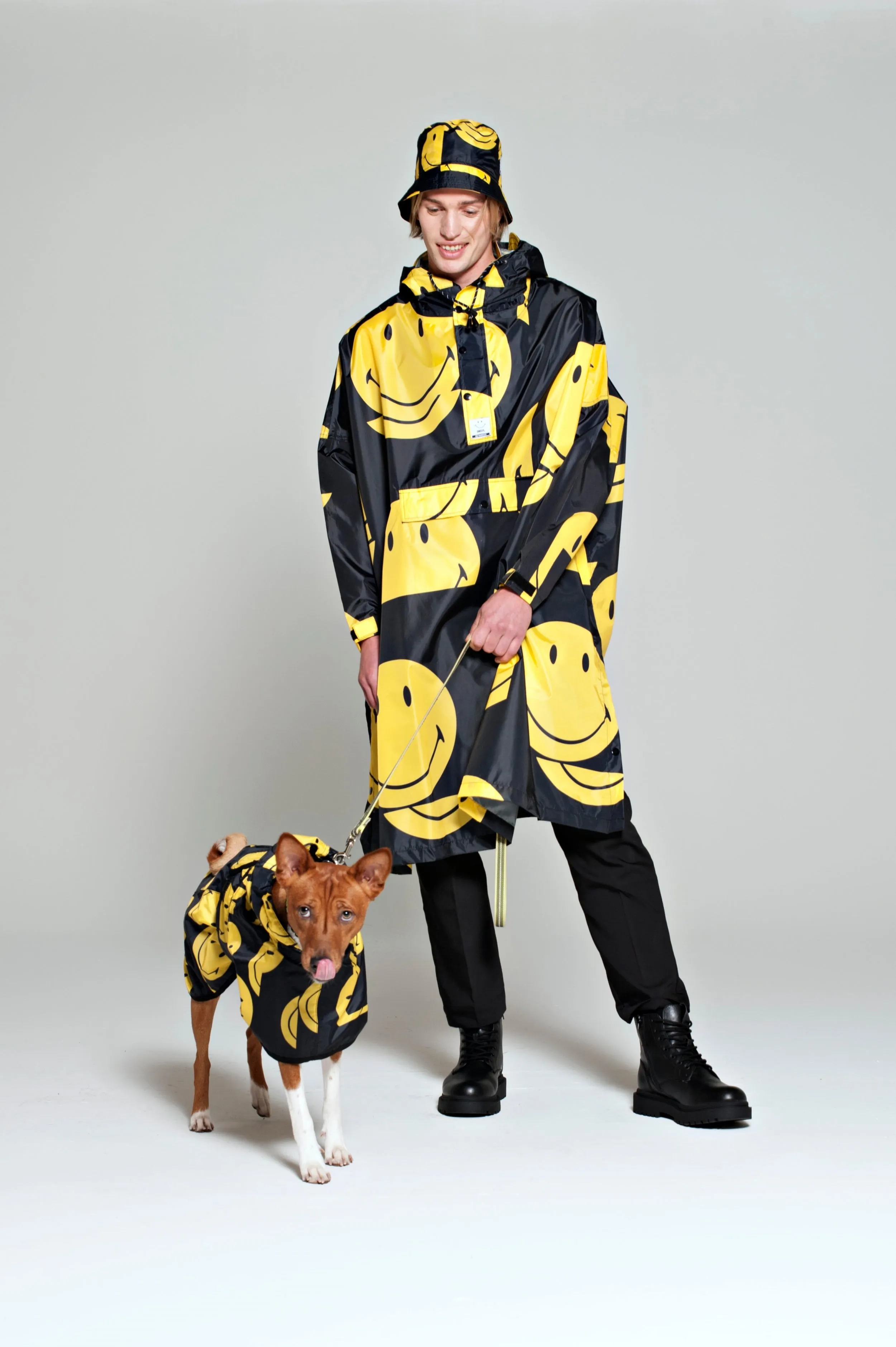 All Smiles x Smiley Dog Rain Poncho Black