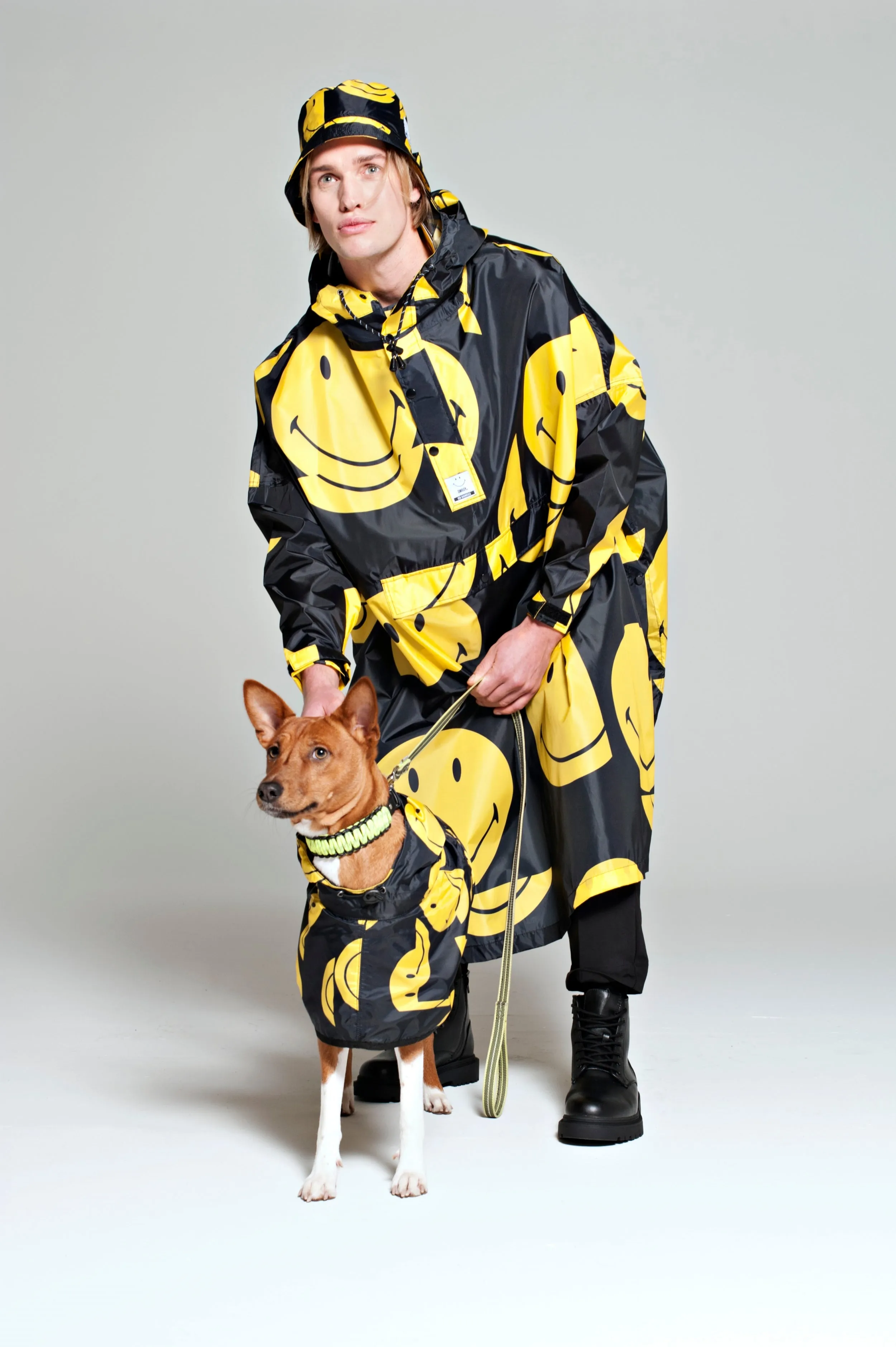 All Smiles x Smiley Dog Rain Poncho Black