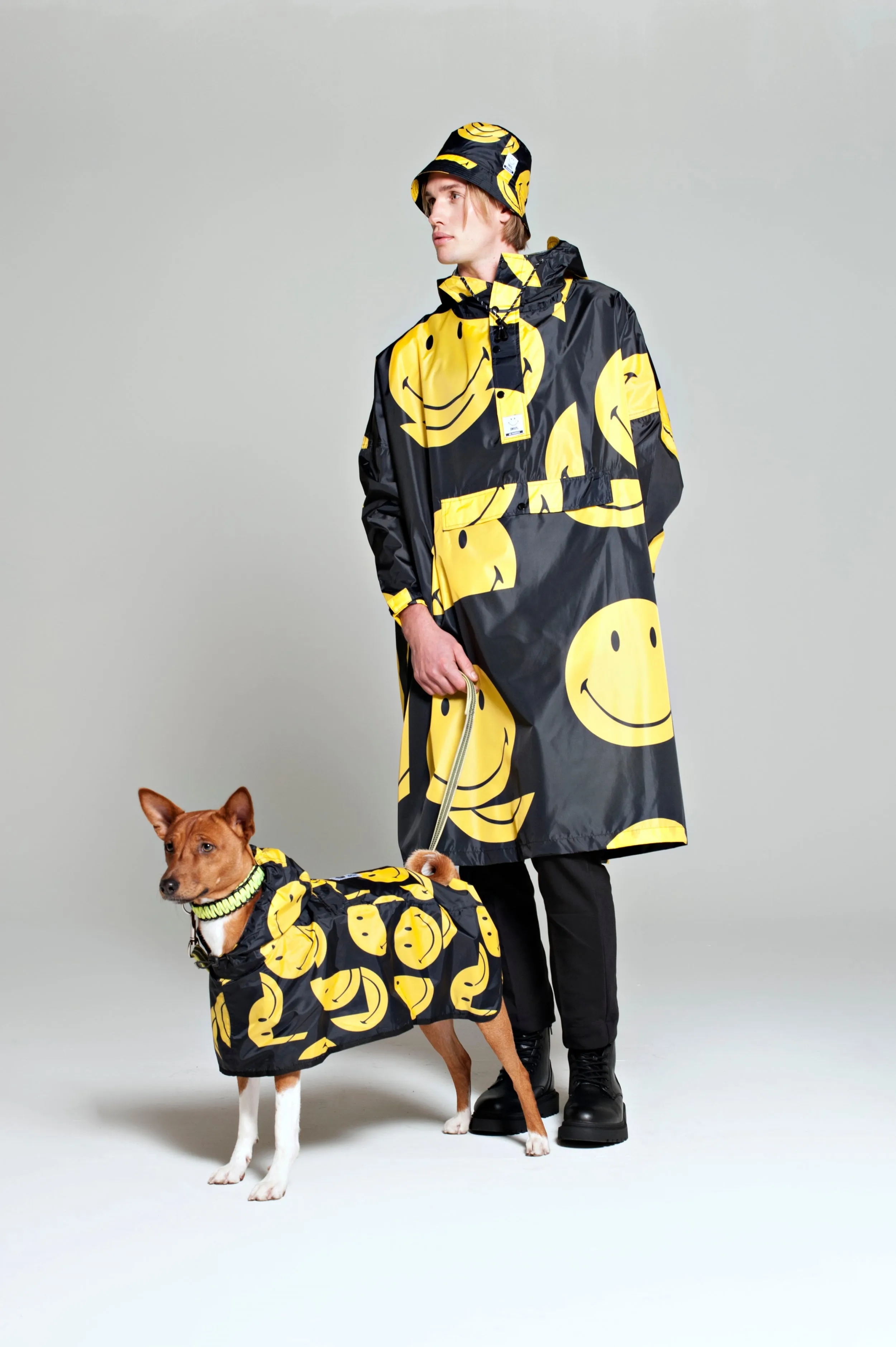 All Smiles x Smiley Dog Rain Poncho Black