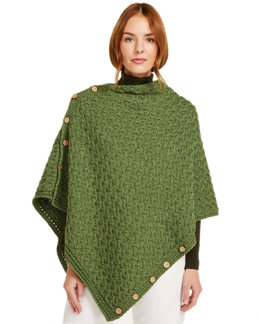 Aran Merino Wool Knit Button Poncho