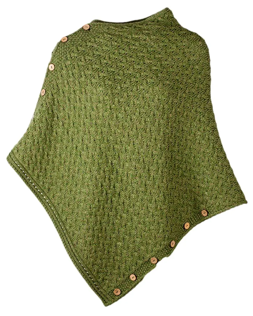 Aran Merino Wool Knit Button Poncho