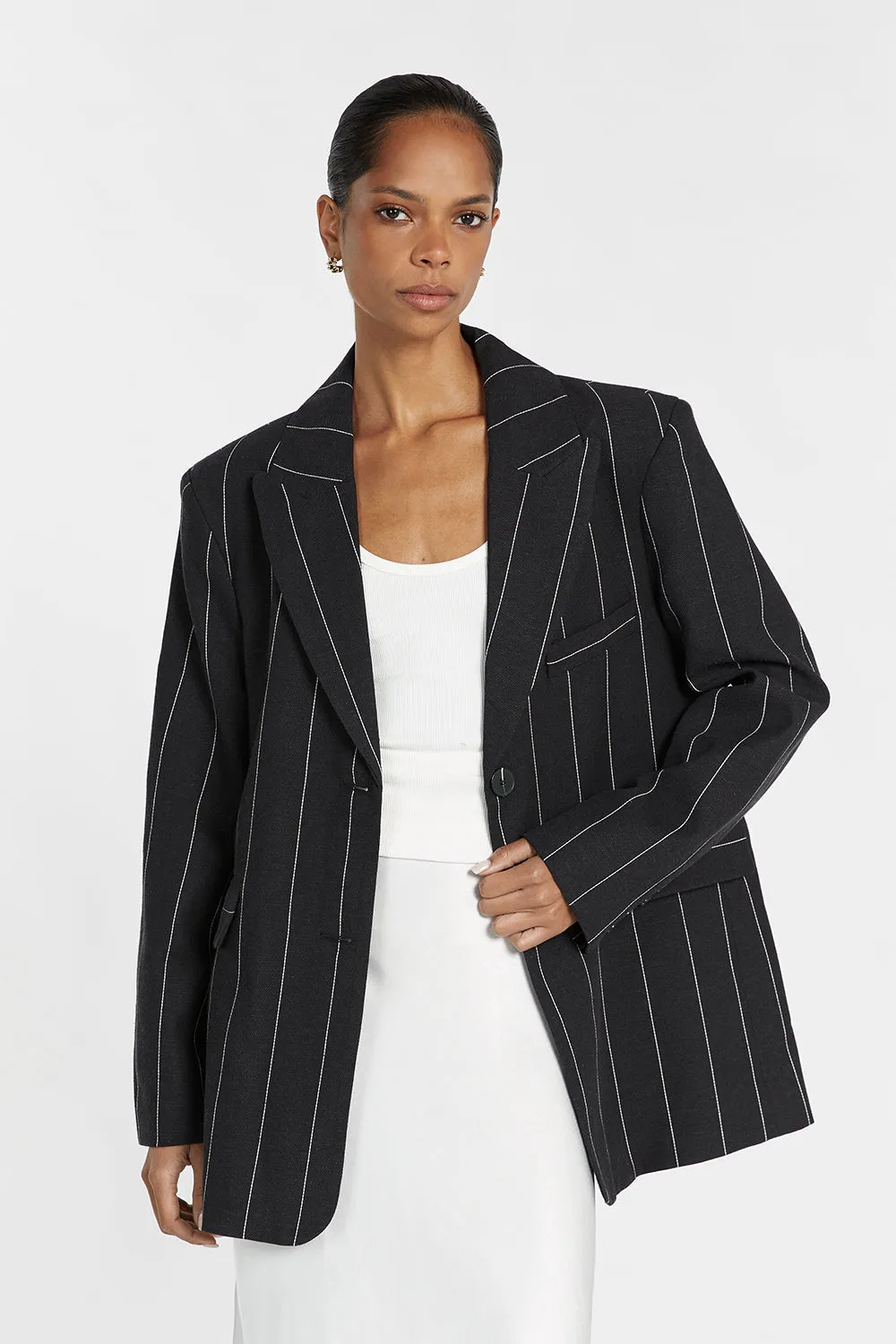 AVA BLACK PINSTRIPE BLAZER