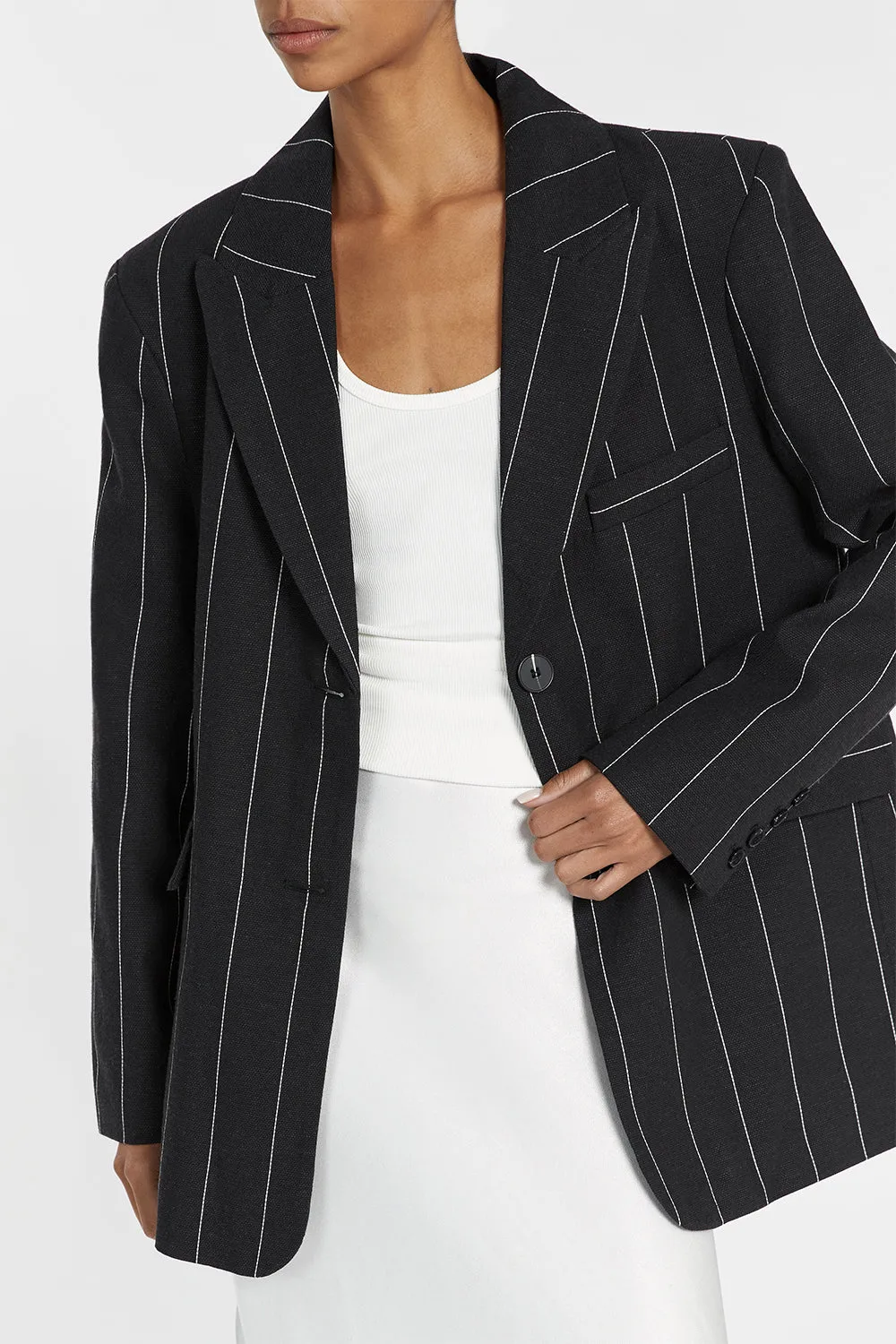 AVA BLACK PINSTRIPE BLAZER