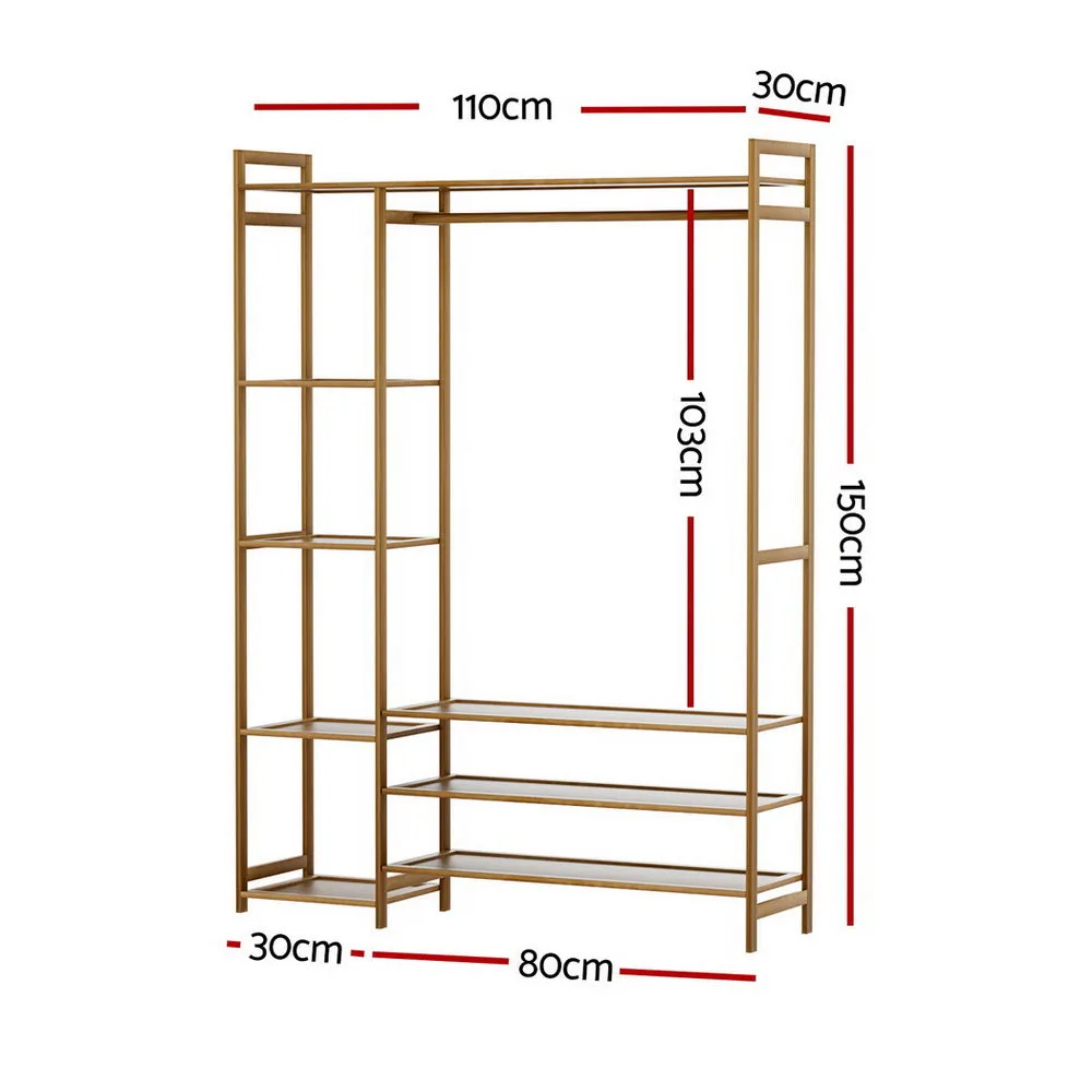 Bamboo 8-Shelf Clothes Rack, Coat Stand with Hanging Rail Artiss