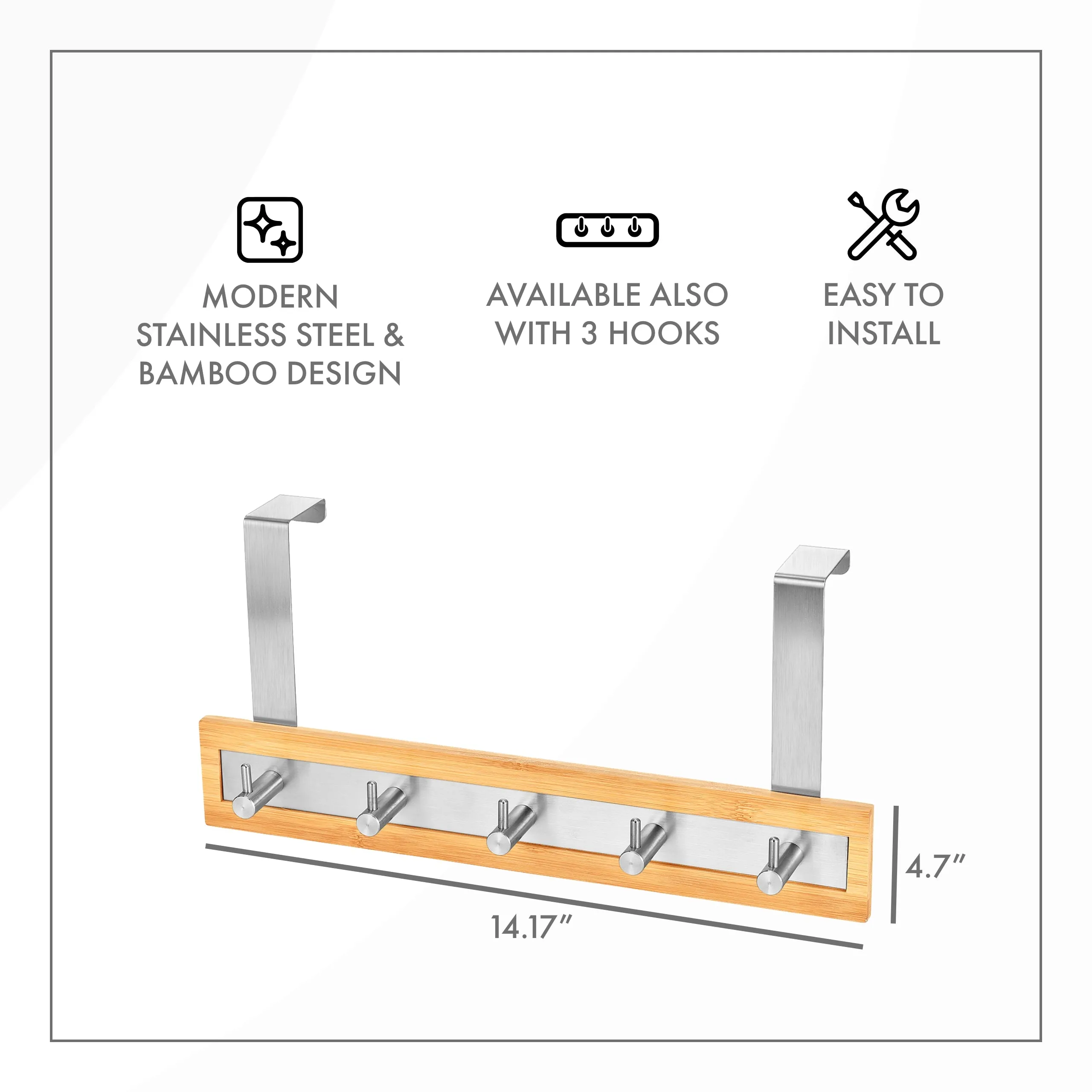 Bamboo Stainless Steel Over-the-Door Towel Hooks