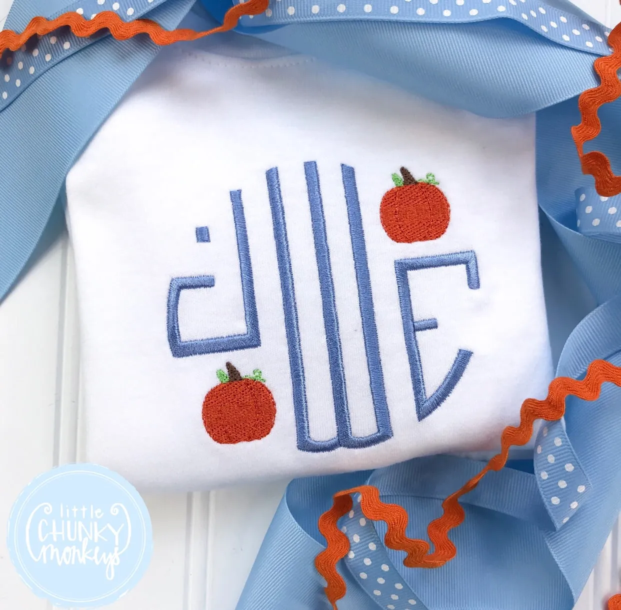 Boy Shirt -  Circle Monogram with Mini Pumpkins