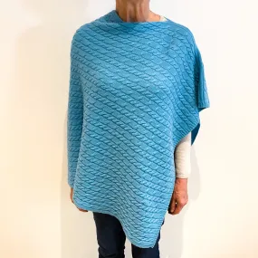 Brand New Scottish Estuary Blue Cashmere Cable Poncho One Size