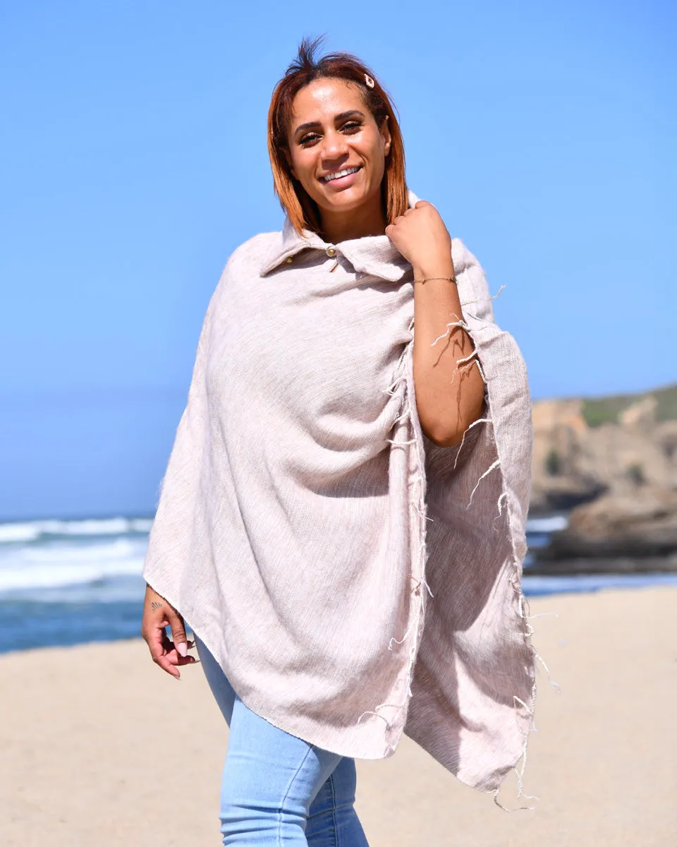 Brushed Woven Poncho in Ash