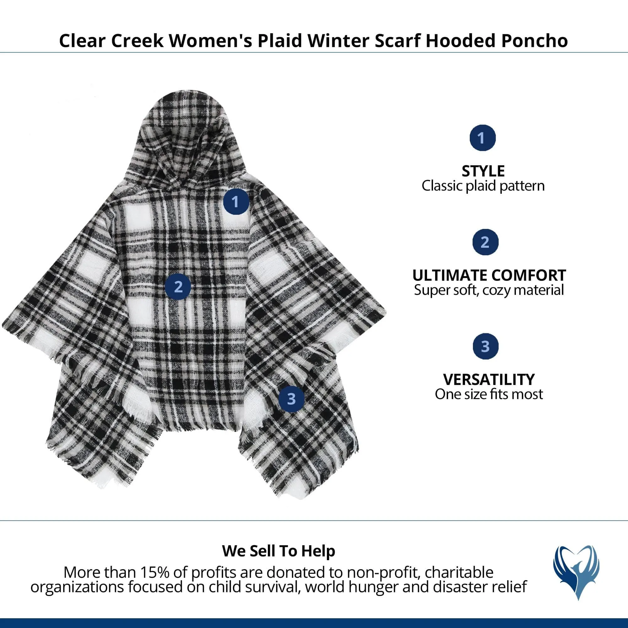 Clear Creek Women's Plaid Winter Scarf Hooded Poncho