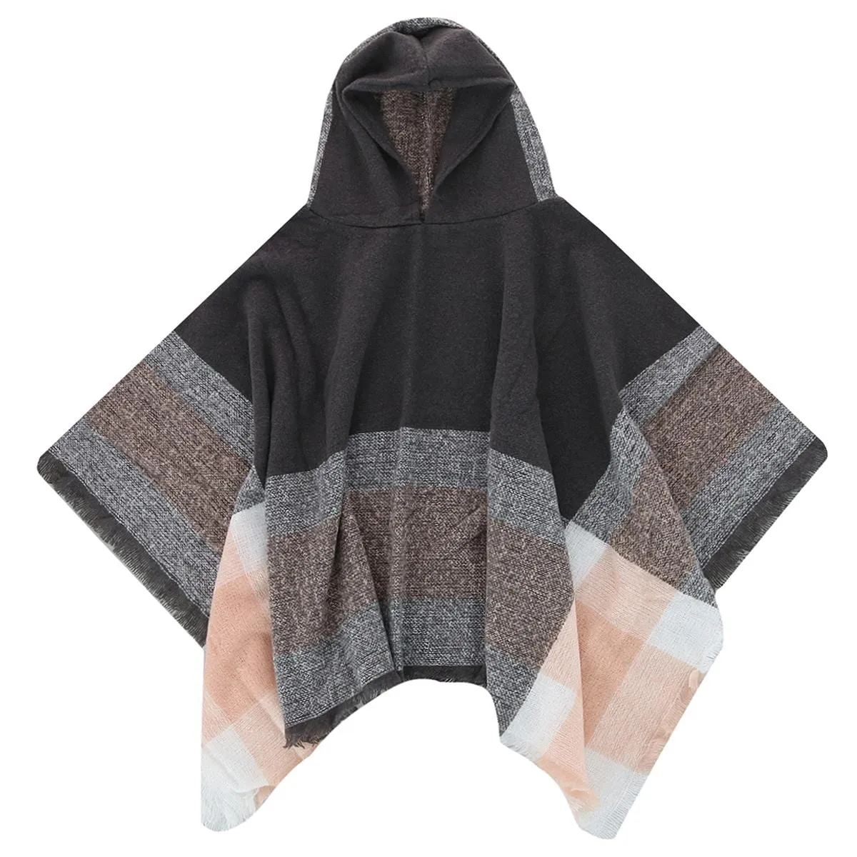 Clear Creek Women's Plaid Winter Scarf Hooded Poncho