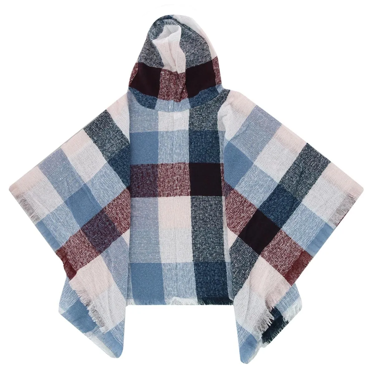 Clear Creek Women's Plaid Winter Scarf Hooded Poncho