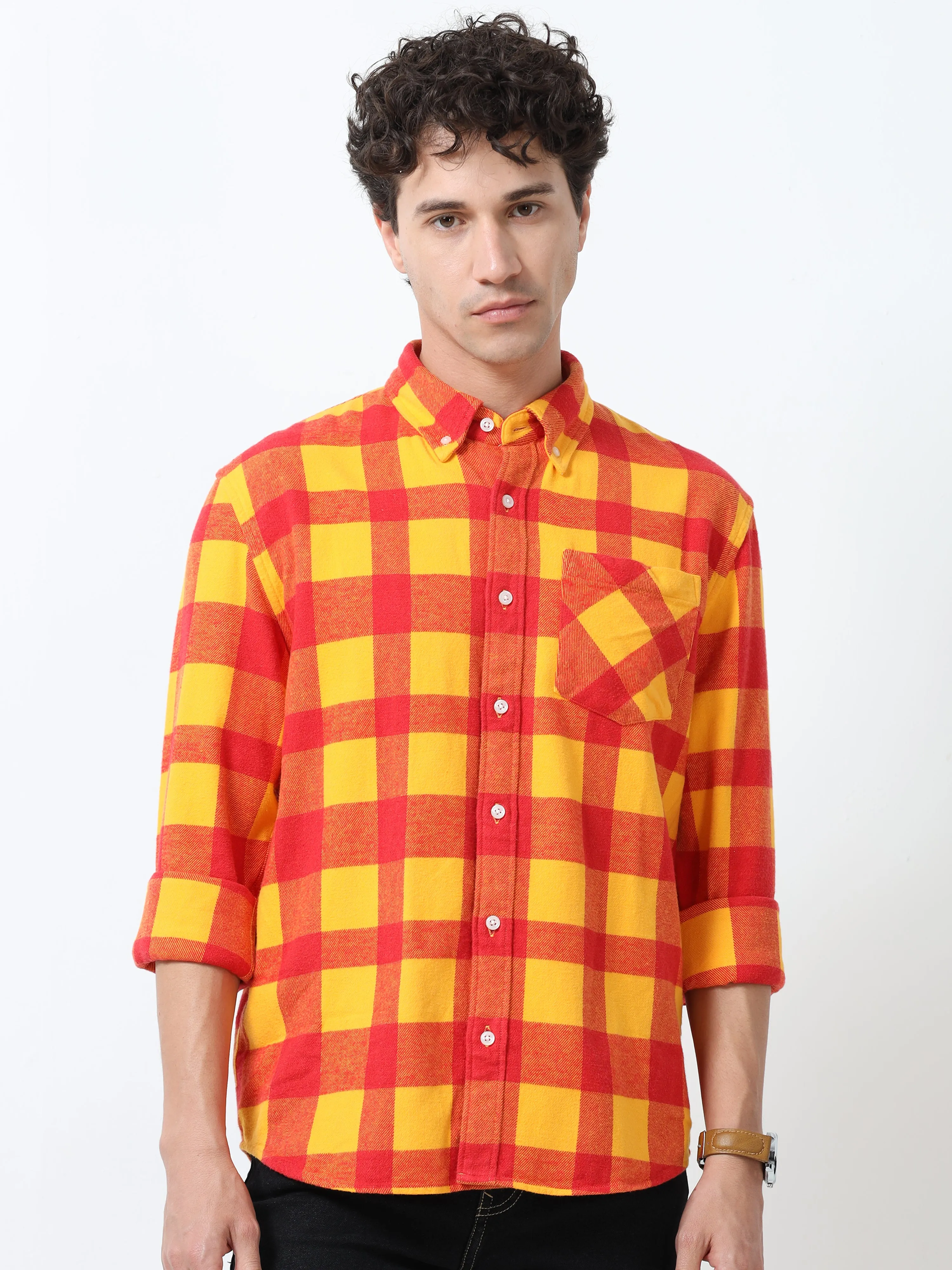 Clio - Brushed Checkered Shirt - Sunset Checkered