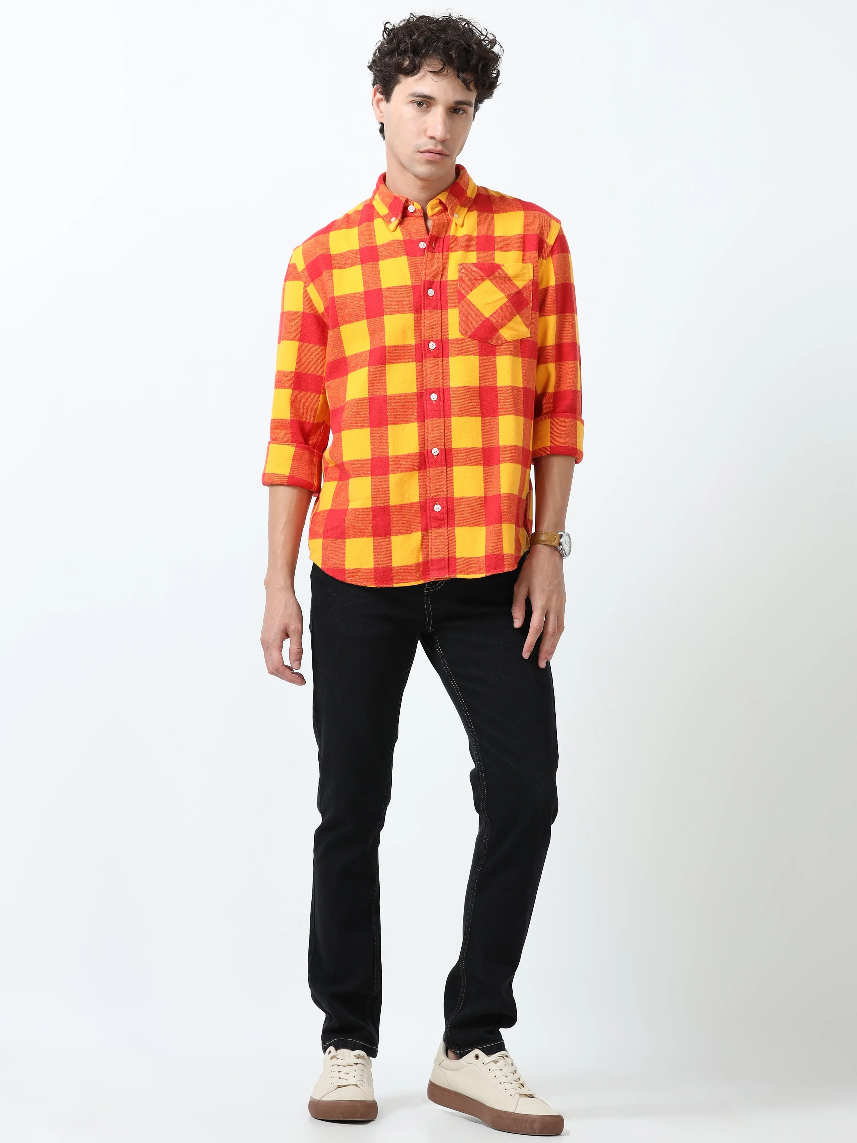 Clio - Brushed Checkered Shirt - Sunset Checkered