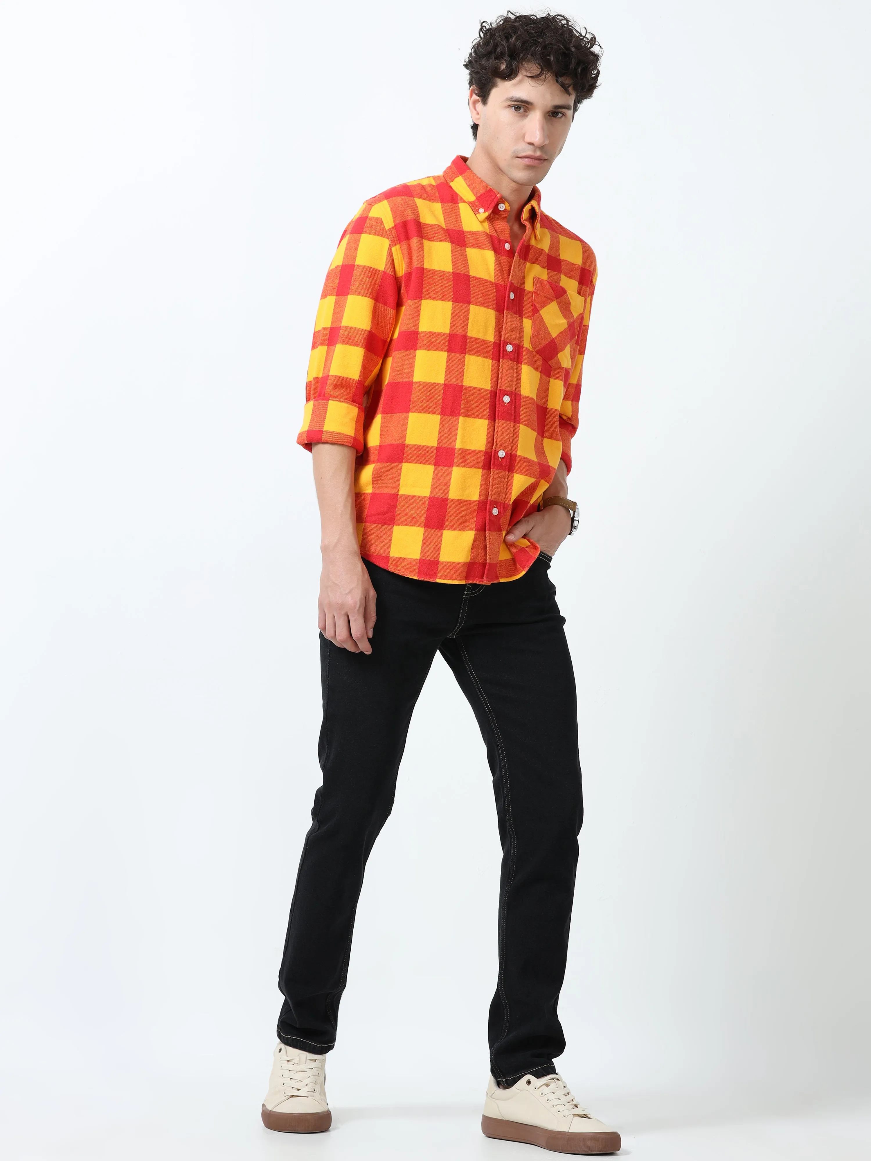 Clio - Brushed Checkered Shirt - Sunset Checkered