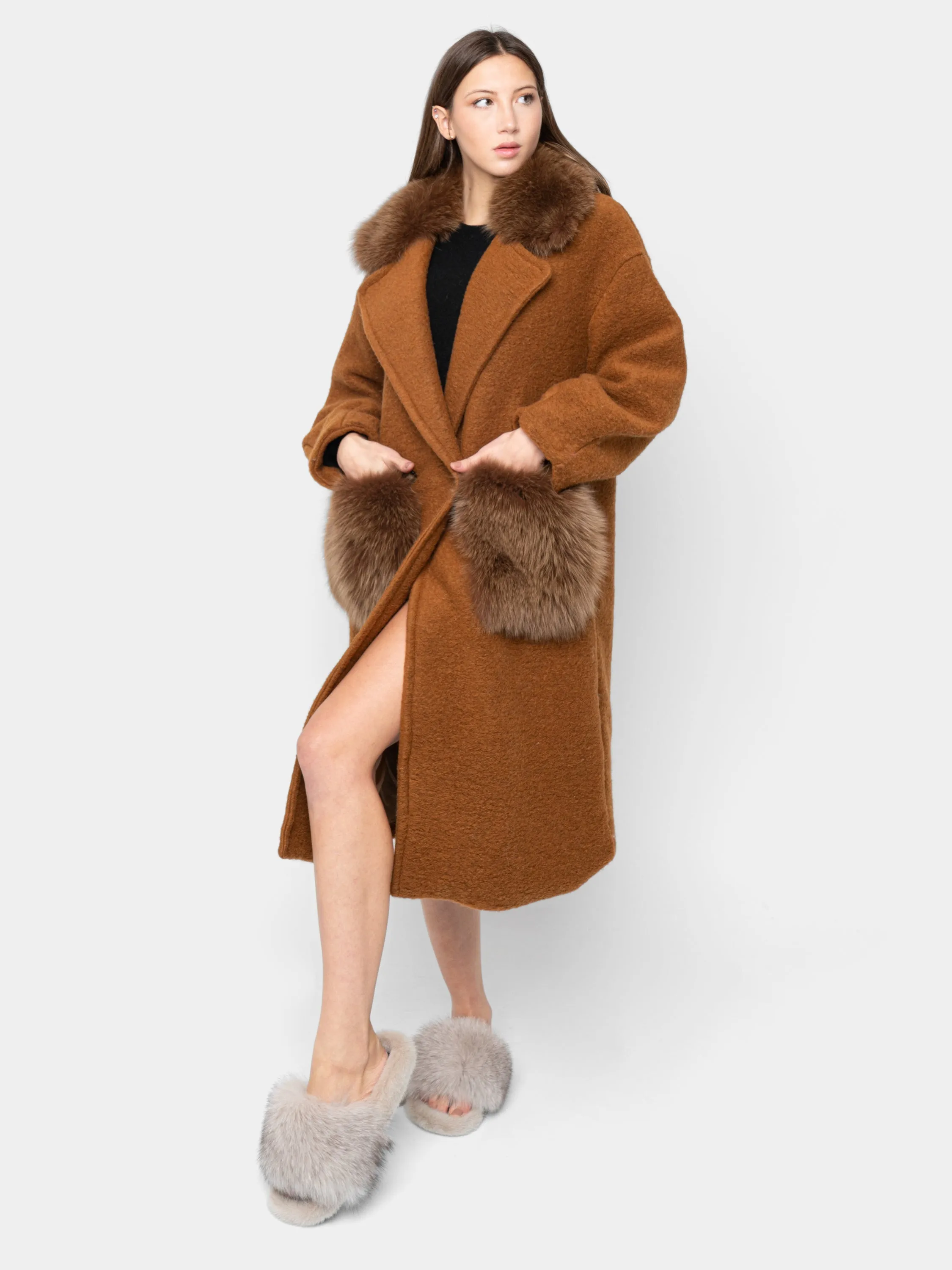 COAT - pockets and collar in brown fox