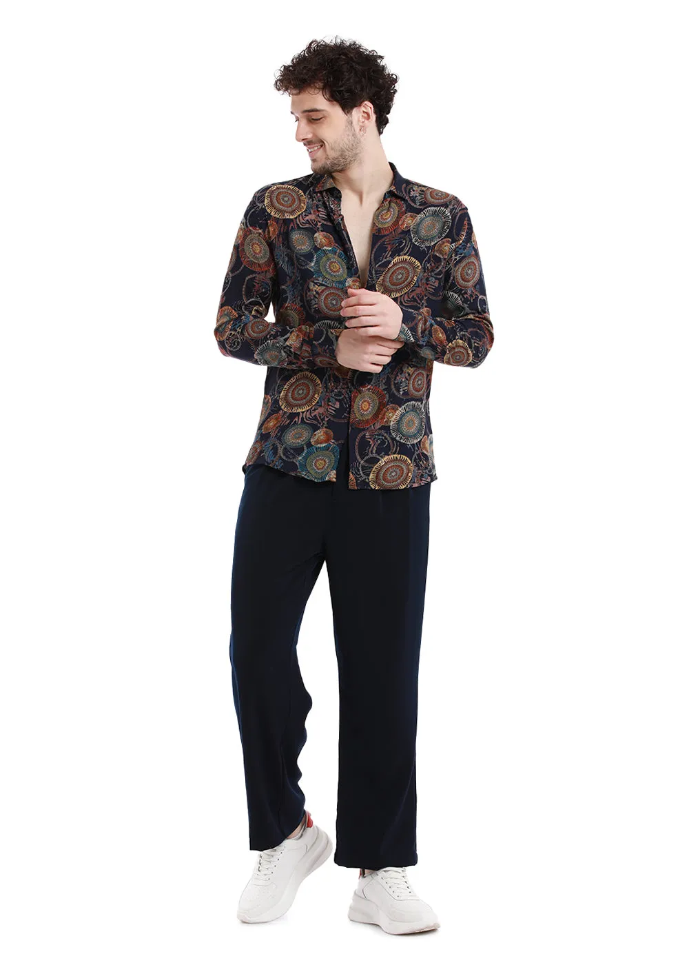 Concentric Blue Print Feather Shirt