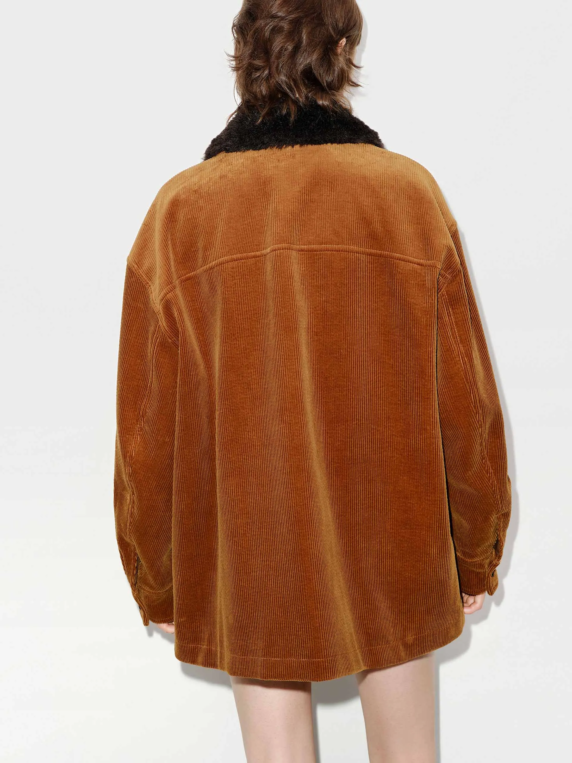 Contrast Collar Corduroy Coat