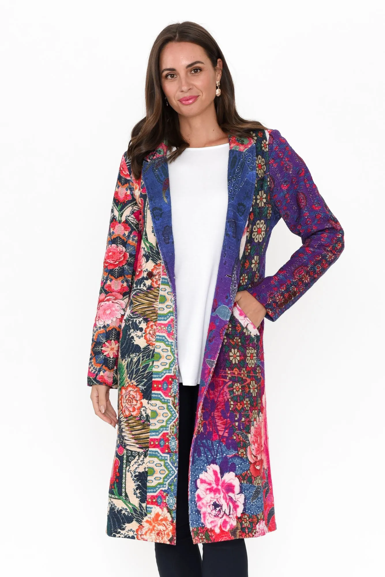 Corlis Pink Floral Cotton Pocket Coat