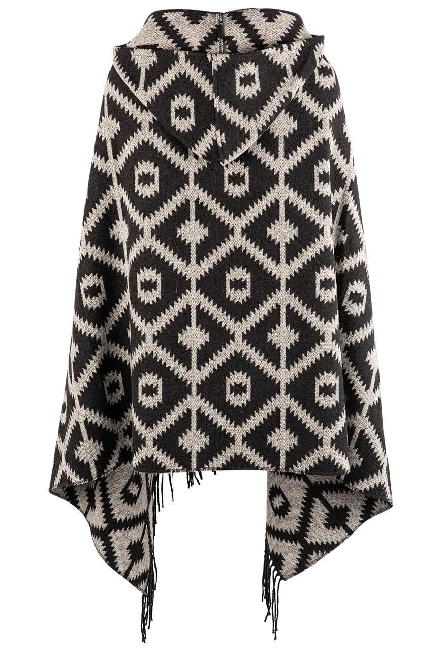 Cripple Creek Black and Cream Hooded Blanket Poncho