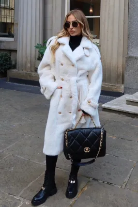 Dakota cream long faux fur coat