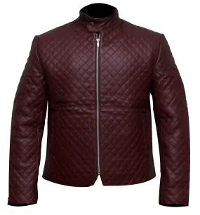 Diamond Classic Quilted Leather Jacket - Maroon