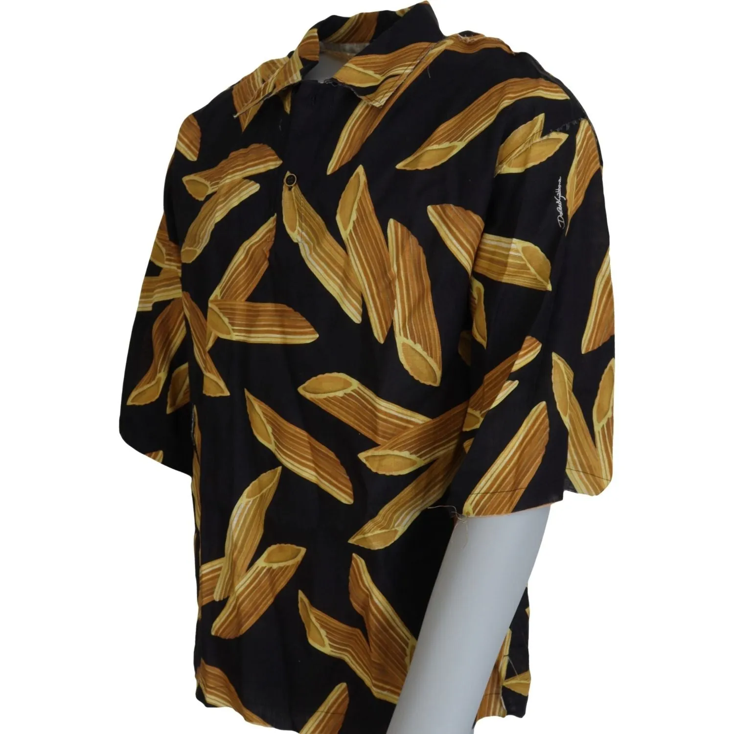 Dolce & Gabbana Black Linen Shirt with Penne Rigate Print