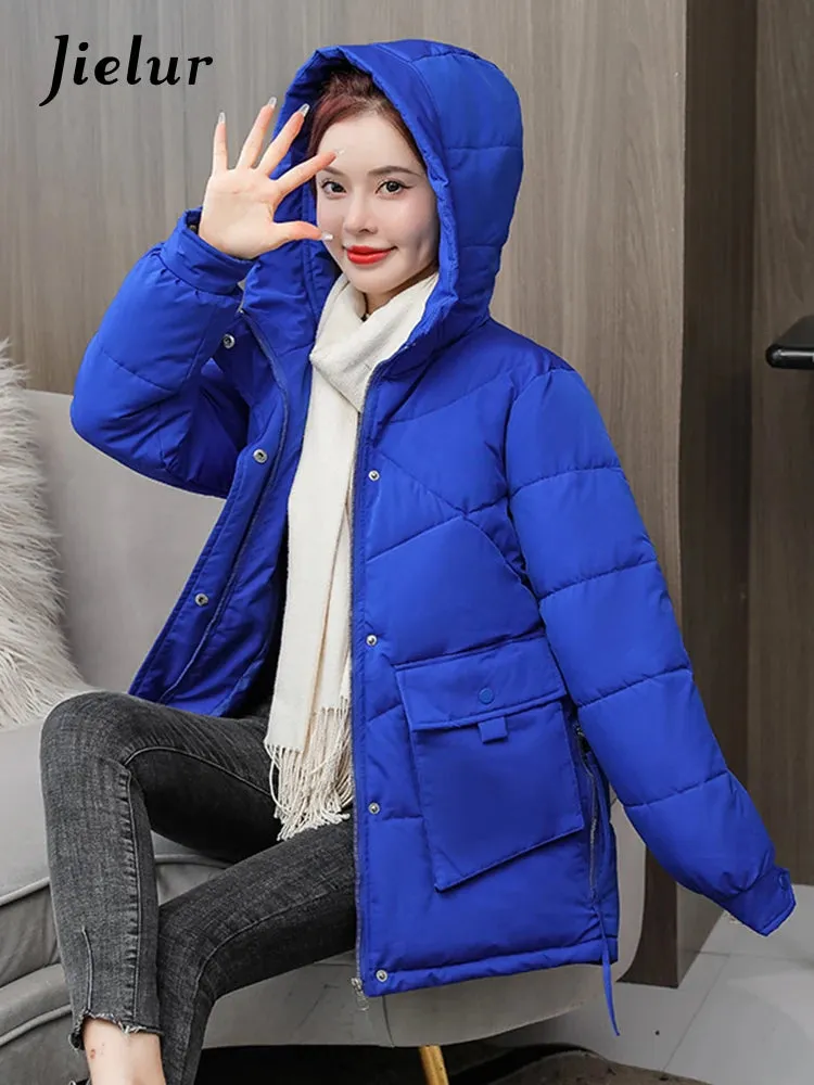 Down Cotton Jackets Winter Korean Women Parkas Loose Thickened Hooded Warm Coat Woman Mid-length Blue Khaki Jacket M-XXL