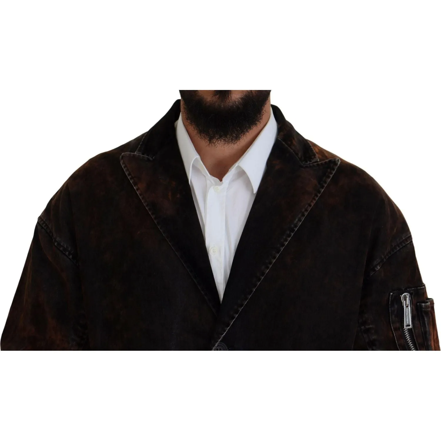 Dsquared² Brown Full Button Men Long Coat Cotton Jacket