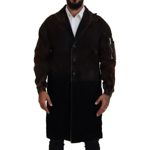 Dsquared² Brown Full Button Men Long Coat Cotton Jacket