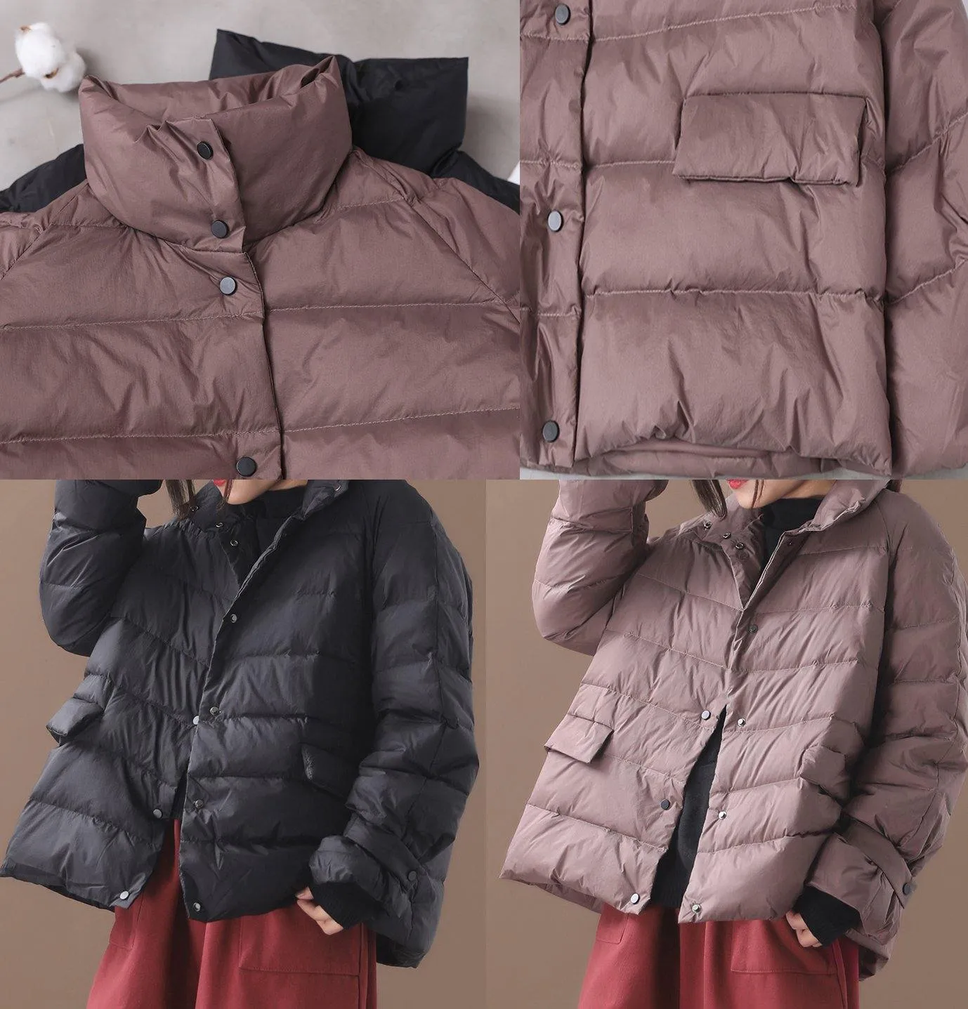 Elegant khaki Parkas for women plus size down jacket winter short coat stand collar