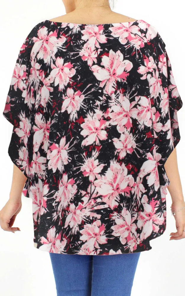 EPC10164 Flower Print Slit Round Poncho