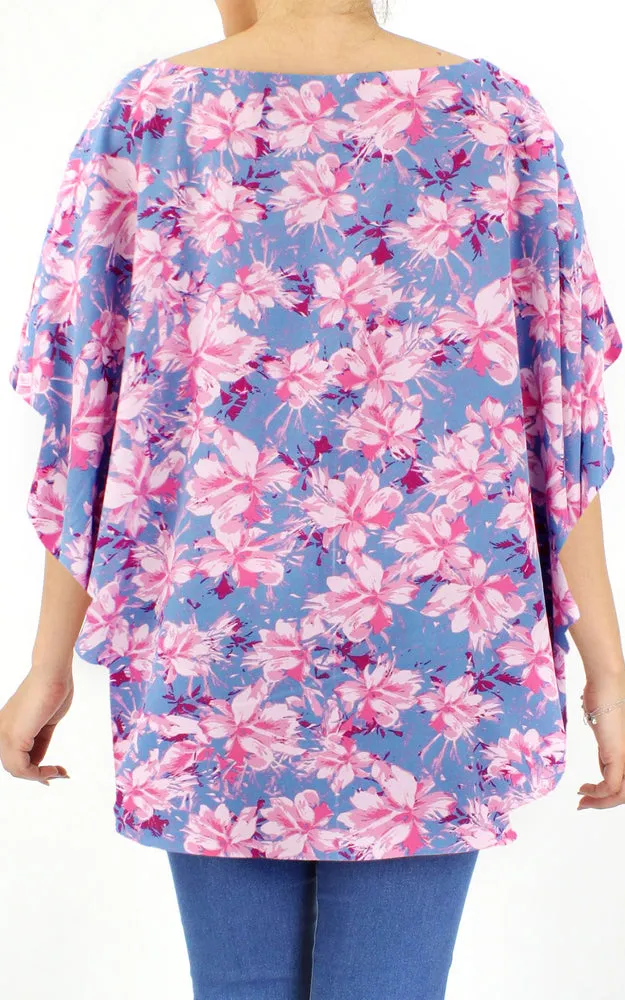 EPC10164 Flower Print Slit Round Poncho