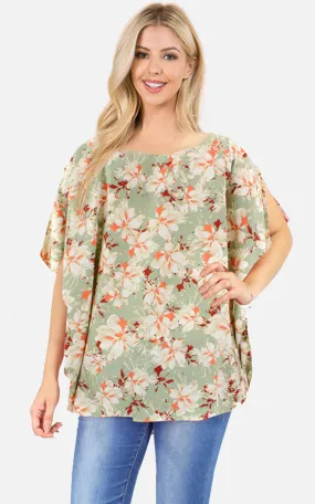 EPC10164 Flower Print Slit Round Poncho