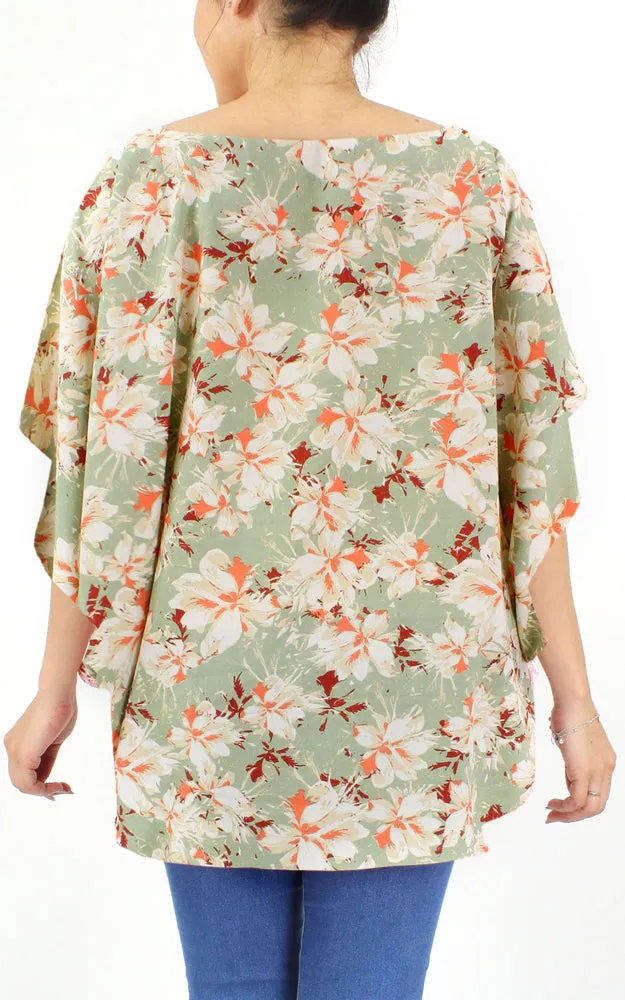 EPC10164 Flower Print Slit Round Poncho