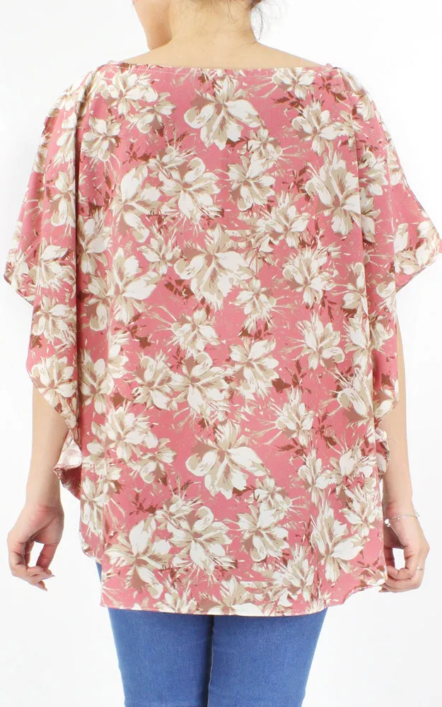 EPC10164 Flower Print Slit Round Poncho