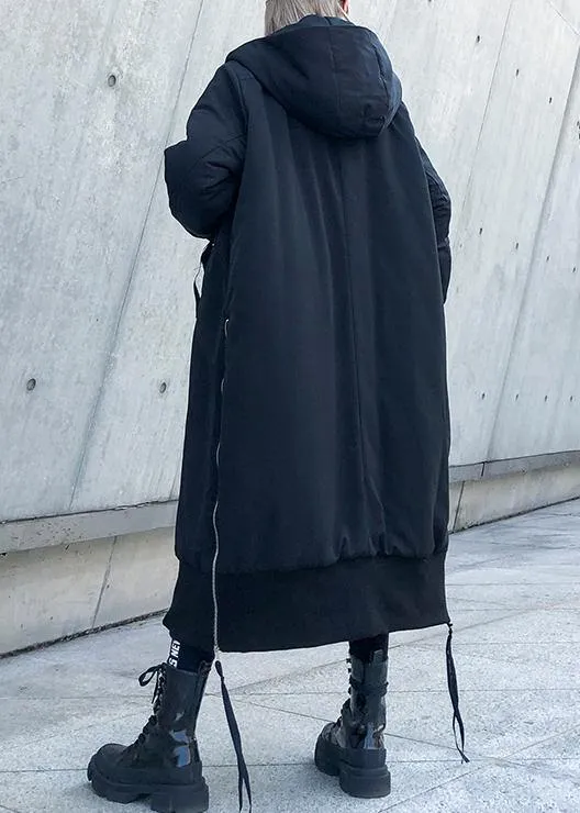 Fine black winter parkas oversize hooded zippered winter coats