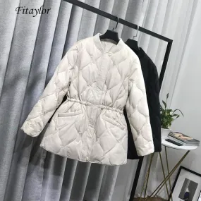 Fitaylor Women Stand Collar Baseball Uniform Down Parkas Winter Casual Zipper Slim Black White Down Jacket Female Bomber Outwear