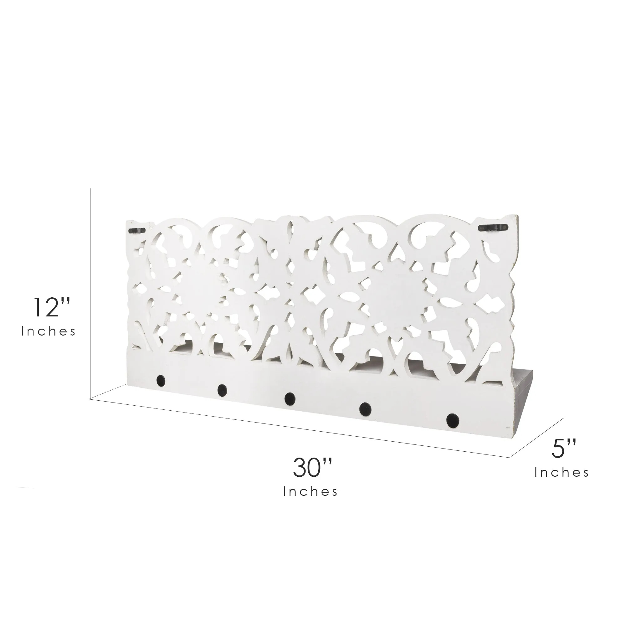 Floating Wall Coat and Hat Hook Rack Shelf – White (30”)