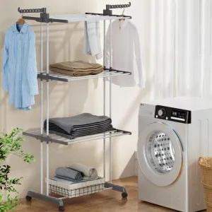 Foldable 3-Tier Clothes Drying Rack with Wheels - Artiss